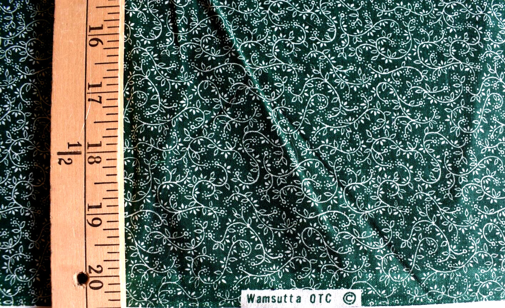 WHITE VINE PRINT ON GREEN COTTON BLEND FABRIC 68X44 INCHES 1.8 YARDS