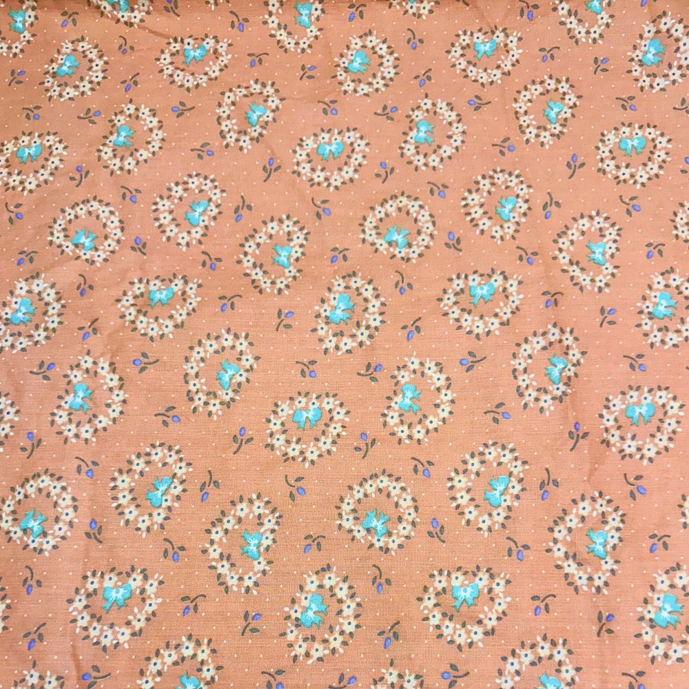 Vintage Bow & Daisy Wreath Pink Print Cottagecore By The Yard Fabric