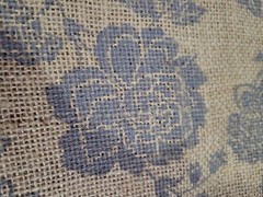 Burlap Fabric Blue Roses Leaves Stamped 36×50 inches New Grannycore