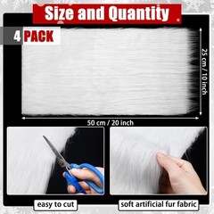 Jetec 4 Pcs White Faux Fur 10 x 20 Inch Christmas Faux Fur Fabric Squares Fl…