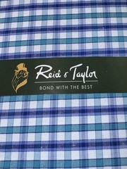 Reid & Taylor Suit Fabric Gift Set 2pc Blue Check & Solid Shirting Sewing Craft