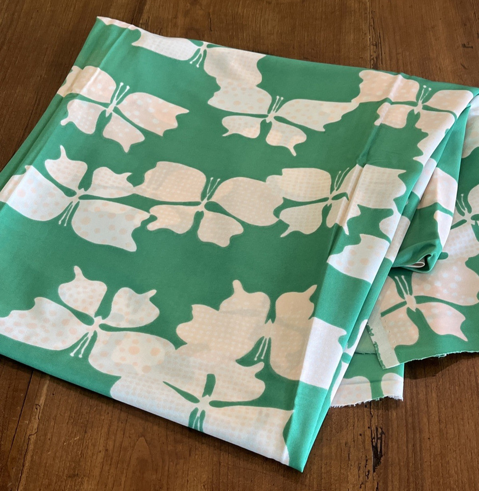 Vtg. Fabric 1960s 70s Butterfly Polka Dot Polyester Knit Mod Groovy 45″ x 109″