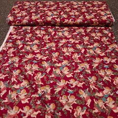 Christmas Cherubs BTY Sharon Kessler Concord Angels on Wine Red