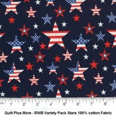 Red White & Navy Blue Variety Pack Stars 100% Cotton Fabric sold by the 1/4 yard