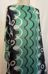 100% Silk Batiste Teal Dark Navy Blue Brown 60s Style Fabric By The Yd 46 “Wide