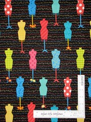 Dress Form Multi Color on Black Sew Excited Cotton Fabric Benartex By The Yard