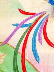 Vintage Japanese Furisode kiomono fabric silk 63” X 14” Multicolor Floral v308