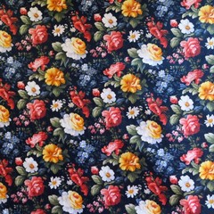 By The Yard ~ Roses On Dark Navy Cotton $3.99 Ships ANY Amount Of Fabric