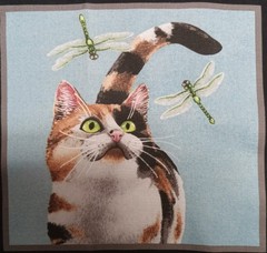 Elizabeth’s Studio~”Kitty Cat & Dragonflies”~ Cotton Fabric Panel ~ 6.75″x6.75″