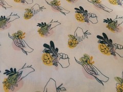 3/4 YD X 44″ VINTAGE UNIQUE YELLOW FLORAL W/HANDS JOANN NEW COTTON#2644