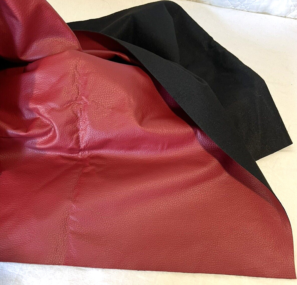 3 Yards Red Pebbled Faux Leather Material Black Felted Backing 56″ Wide