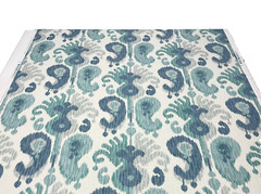 BALLARD DESIGNS ANDROS IKAT BLUE IVORY MULTIPURPOSE LINEN FABRIC 2.1 YARDS 54″W