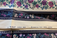Vintage Cranston Print Works Striped Purple Florals Cream Navy Cotton 2 Yards