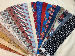 Cotton Fabric Strips ribbon 20 pieces 2.5 x 42″ red white blue Patriotic