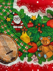 2.25 yds x 36” American Greetings Christmas Red Border Fabric Music Toys