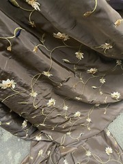 FAUX SILK FLOWERS EMBROIDERED~DRAPERY UPHOLSTERY Sold By The Yd- Chocolate Brown