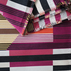 Vintage MCM Upholstery Fabric Linear Geometric Bars, Pink, Yellow, Black 5 yds