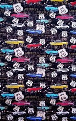 ROUTE US 66 MAP VINTAGE CARS *PRE-CUT* 43″X22″ NEW FABRIC (3 PRECUTS AVAILABLE)