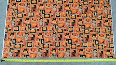 Vintage Retro Style Halloween Orange Black Pumpkin Cat Mummy Fabric 3.5 Yards