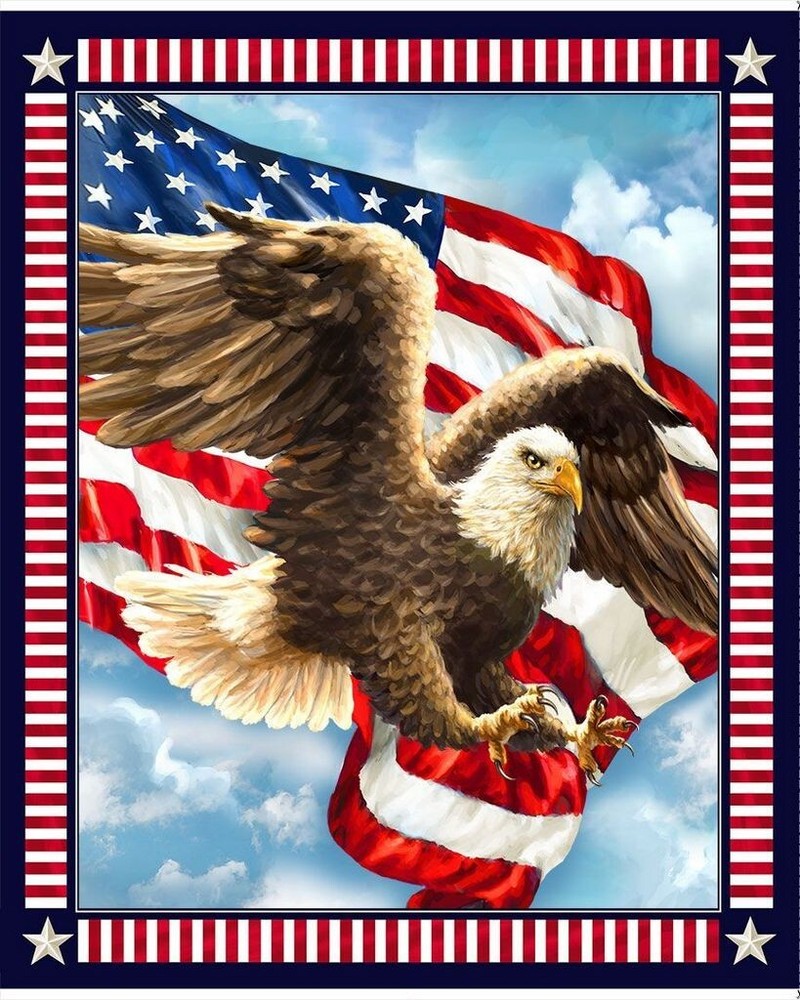 36″ X 44″ Panel Liberty Eagle American Flag Patriotic Fabric Panel D306.68)