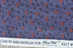 By 1/2 Yd, Orange Calico on Violet Cotton, Blue Hill/Colonial Prints/Morgan,B975