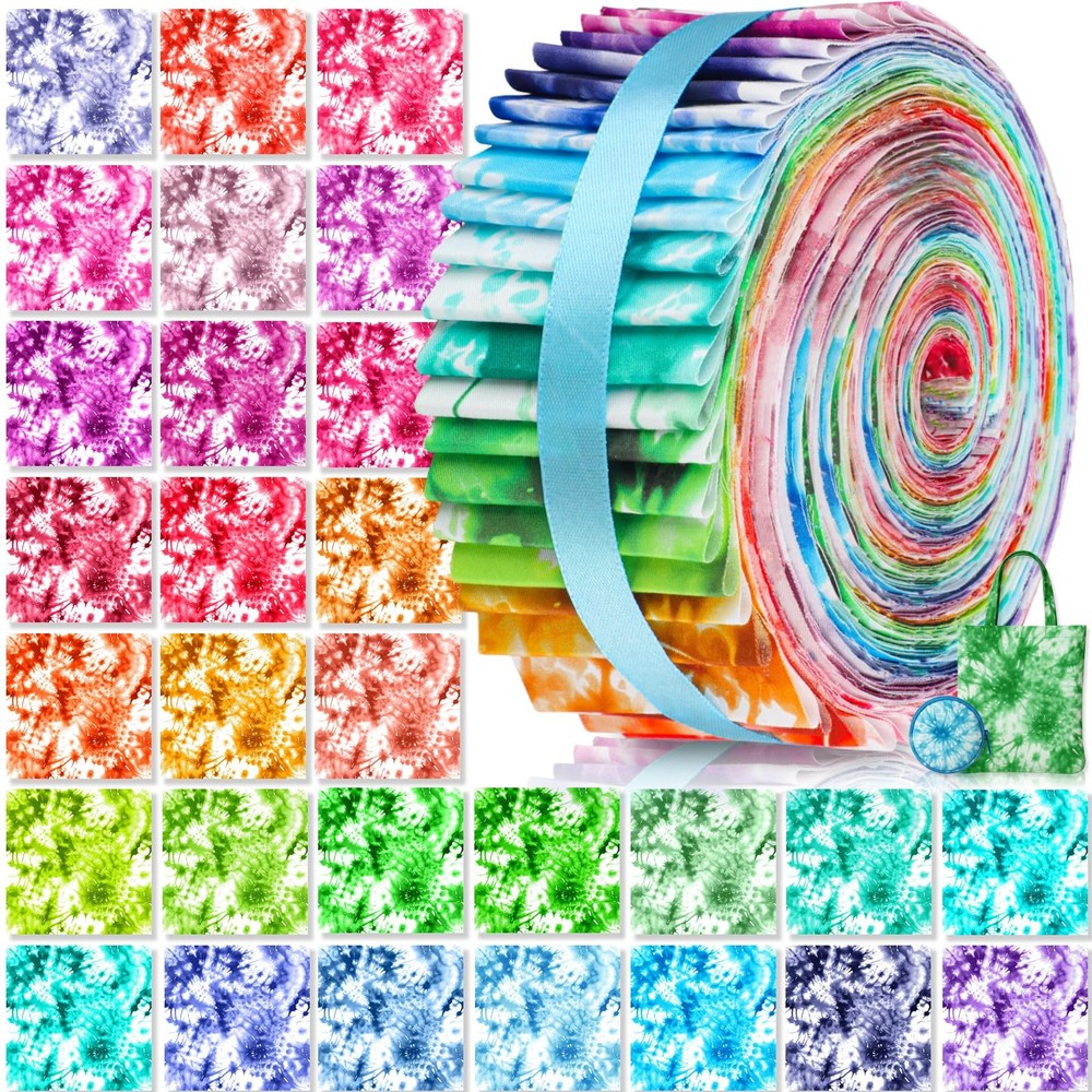 60 PCS Valentines Quilting Fabric Roll 2.6×40 Inch Cotton Strips Tie Dye Sew