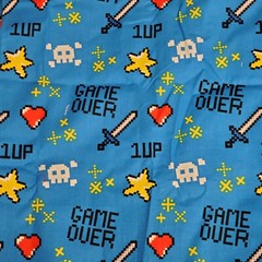 David Textiles 1 Yard Lot of 2 Game Over Blue Video Game 100% Cotton Fabric New