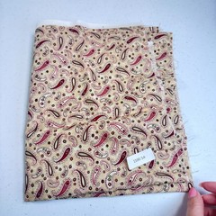 vintage MBT quilting cotton fabric beige red paisley floral 18×43
