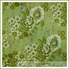 BonEful Fabric FQ Cotton Quilt Green Brown Flower Zazu Lace Damask Bohemian BOHO