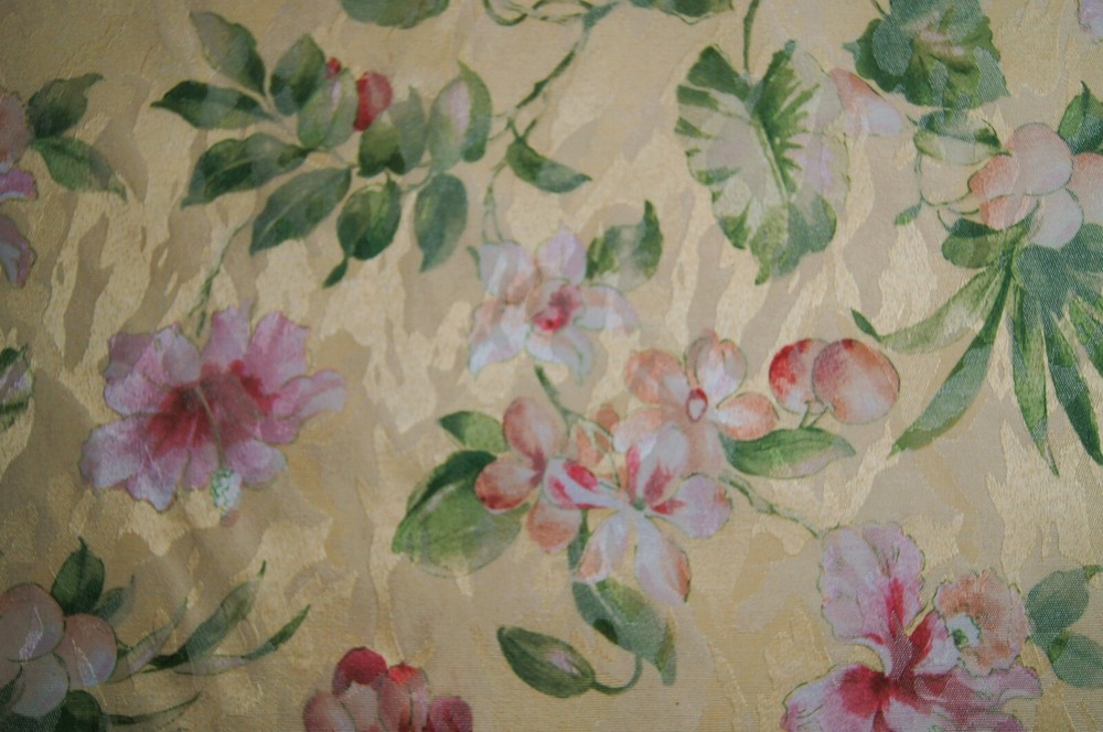 3/4 Yard Classic Florals on Yellow Thin Silky Upholstery Fabric 34″ X 56″