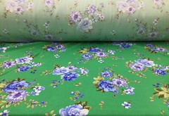 Printed Liverpool Textured Fabric Stretch Green Blue Pink White Floral 1N11