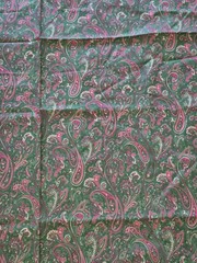 Green & Dark Pink Fabric Paisley Pattern 1.3 YDs x 43 In Cotton Crafting Sewing