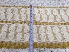 Vtg Chenille Bedspread Fabric Creamy Caramel White Dot Swirl Design 12×38″ Piece