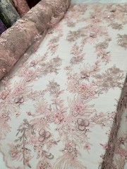 Fabric Sold By The Yard Blush Beaded Lace Floral Flowers Embroidery Scalloped