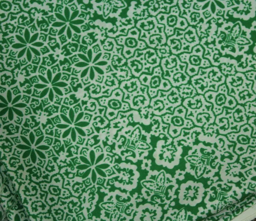 Vintage Onendaga Silk Satin Fabric 45″ x 2.5 yards Green White Graphic Print