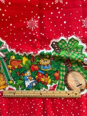 2.25 yds x 36” American Greetings Christmas Red Border Fabric Music Toys