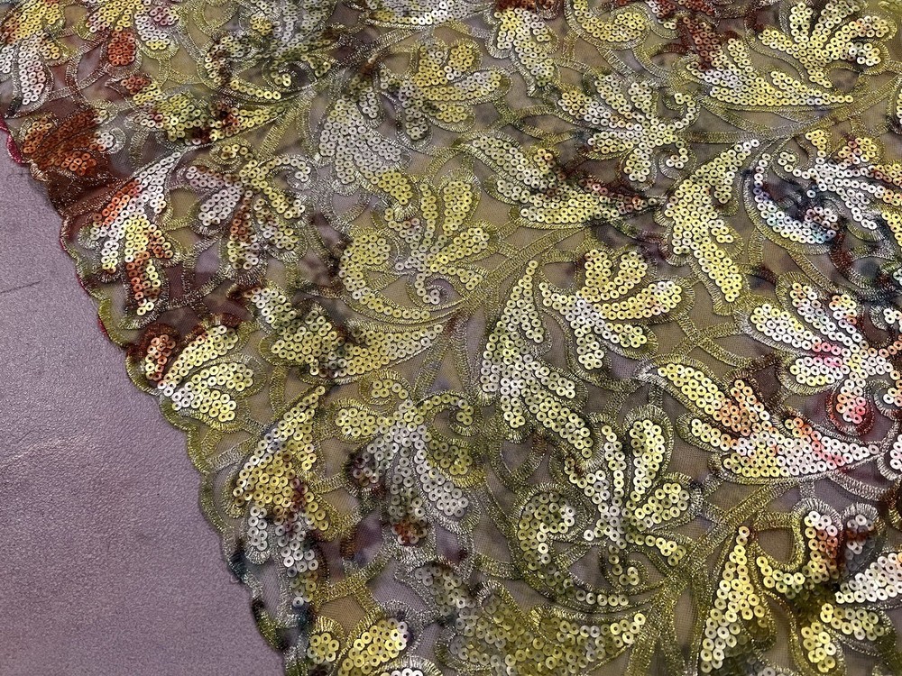 Green Gold Silver Red Multicolor Embroidery sequins Lace fabric 50” Width 1 Yard