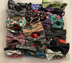 Lot of 29 Handmade Fabric Bow Ties + Fabric & Supplies | Pre-Tied Adjustable