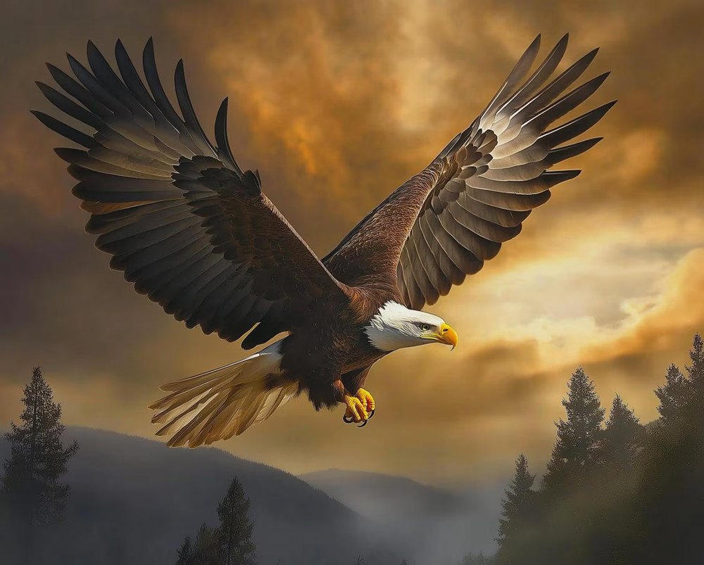 Soaring Beauty Quilt Fabric Panel ~ 36″ ~ Eagle Flying