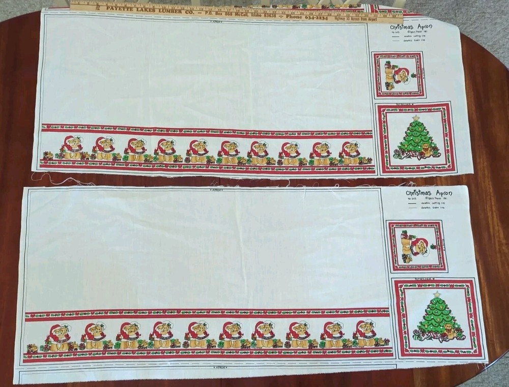 2) 1981 Teddy Bear Half Apron Fabric Panels Vintage Christmas Patch Press #603