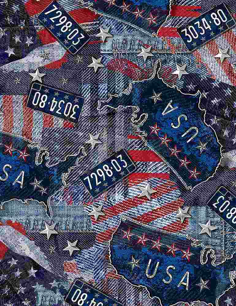 Patriotic Fabric | Route 66 Road Trip Map Toss | Timeless Treasures YARD