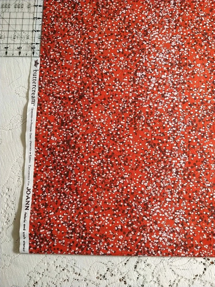 Dark Red-Orange Berries Floral Vine Branches JoAnn Fabric 17×43 Buttercream