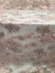 Fabric Sold By The Yard Blush Beaded Lace Floral Flowers Embroidery Scalloped