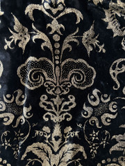 Black and Gold Fabric Remnant and Lace Trim Lot