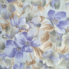 Floral Allover Print Blue Beige Purple Cotton Fabric 2.2 YD Kanebo International