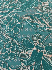 1 Yard Turquoise Blue HANGING GARDENS by M’Liss, Large Print, 42 Wide