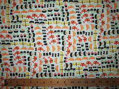 Sushi Fish Realistic Food Aqua Cotton Fabric FQ