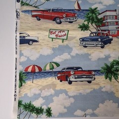 Concord Fabrics CF0999 Chevrolet Bel Air Beach Cars Print Fabric 1 3/8 Yards