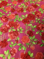 1/2 yard Fabric Roses pink red with Metallic Gold Specks 100% cotton quilting