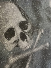 SKULL & CROSSBONES Silver Glitter Flash 2009 Cotton FABRIC TRADITIONS NEW BTHY